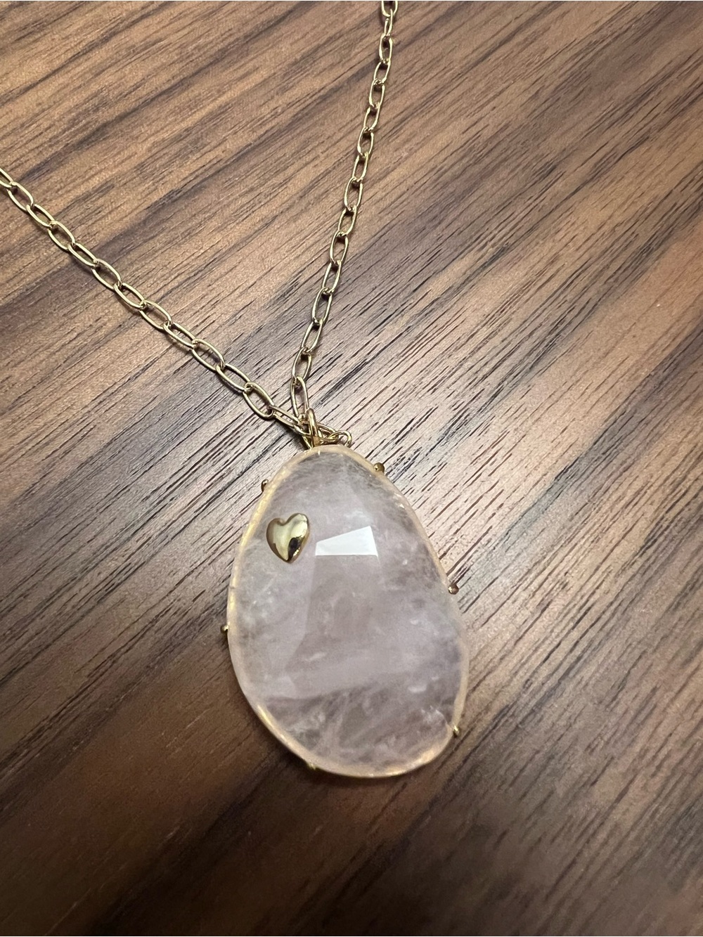 NWT Anthropologie Gold-Tone Rose Quartz Pendant Necklace with Heart Accent